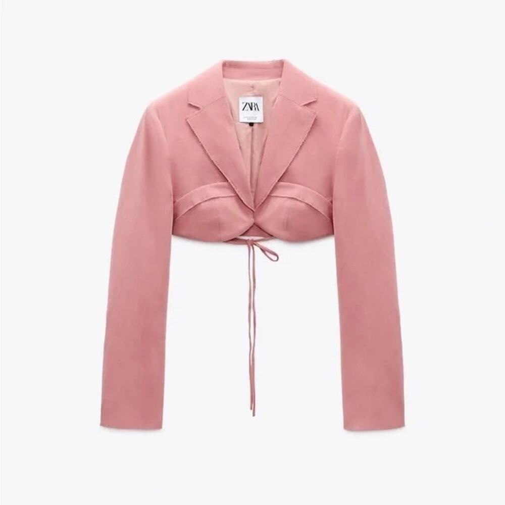 Zara Women’s Cropped Balconette Blazer Faded Pink Size XS Like New - Picture 3 of 7